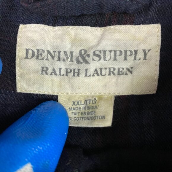 Ralph Lauren Denim & Supply Flannel Shirt Men's XXL Plaid Black Red Button Down - Picture 8 of 15
